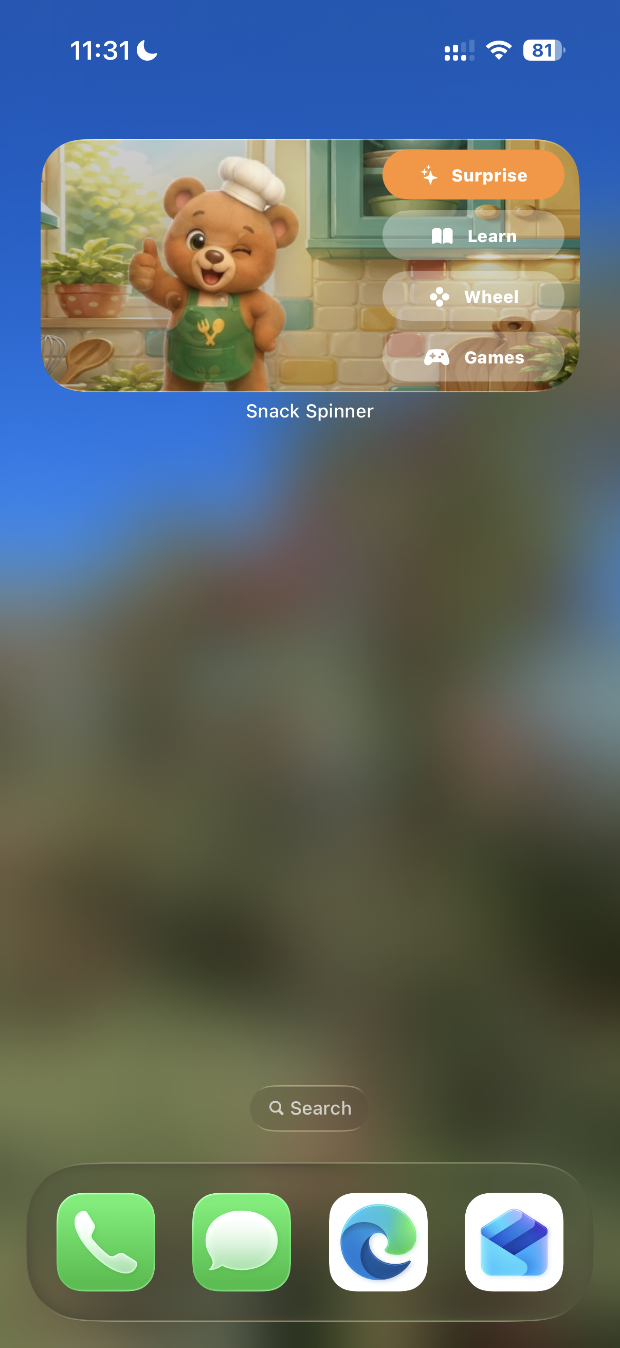 Snack Spinner iOS widget